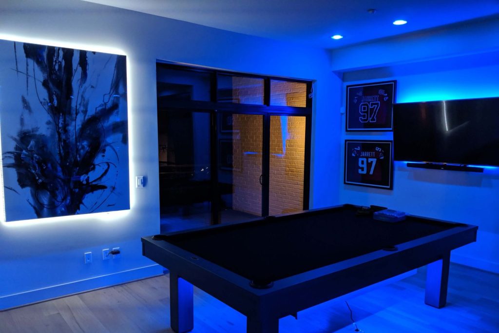 Game room with modern LED lighting by Ambiance Lighting - Atlanta, GA